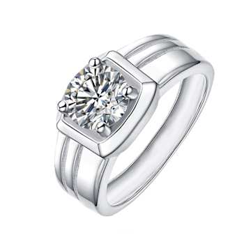 Square CZ Grooved Band Ring In White Rhodium Over Brass 1.0ctw