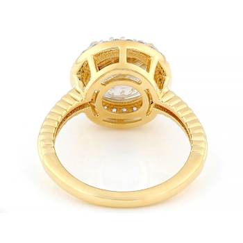 Golden Rutilated Quartz And White Zircon Ring In 18K Gold Over Sterling
Silver 3.73ctw
