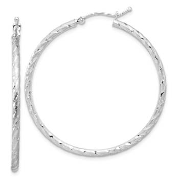 Rhodium Over 14k White Gold Polished, Satin and Diamond-Cut 1 5/8"
Hoop Earrings