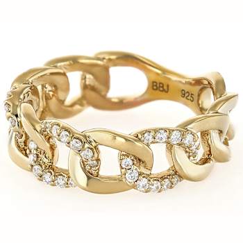 Chain Link Moissanite Band Ring In 14K Gold Over Sterling Silver