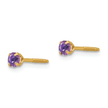 14k Yellow Gold Children's 3mm Amethyst Simulant Stud Earrings