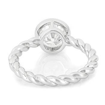 Bezel Set Moissanite Solitaire Ring With Rope Textured Band In
Platinum-Enhanced Sterling Silver