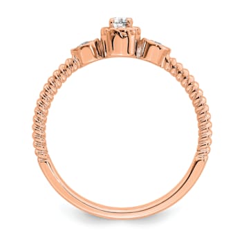 14K Rose Gold Roped Band Petite Round Diamond Ring 0.10ctw