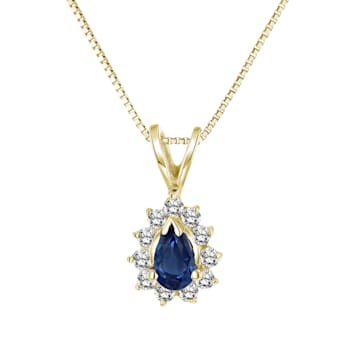 0.35ctw Pear Shape Blue Sapphire and Round White Diamond Pendant 14k
Yellow Gold