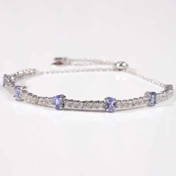 Rhodium Over Sterling Silver Oval Tanzanite and White Zircon Bolo
Bracelet 1.1ctw