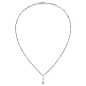 Rhodium Over Sterling Silver Cubic Zirconia Paperclip Link Lariat Necklace