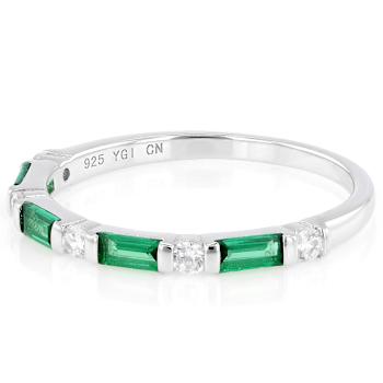 Emerald Color CZ And White CZ Band Ring In Sterling Silver