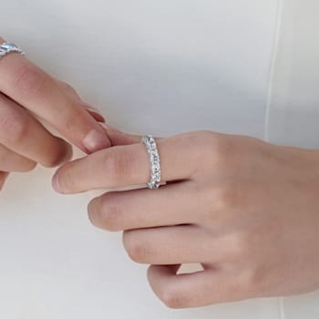 White Cubic Zirconia Platinum Over Sterling Silver Asscher Cut Ring 5.10ctw