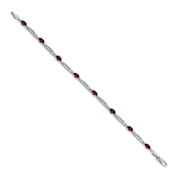Rhodium Over 14k White Gold Garnet and Diamond Bracelet