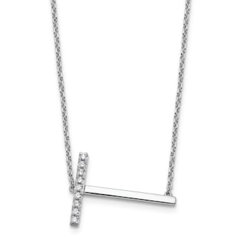 Rhodium Over 14k White Gold Sideways Diamond Initial T Pendant Cable
Link 18 Inch Necklace