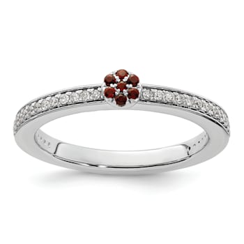 14K White Gold Stackable Expressions Garnet and Diamond Ring 0.075ctw