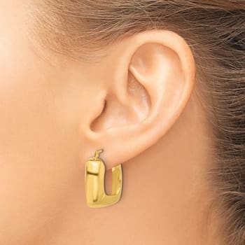 14k Yellow Gold 7/8" Polished Square Hoop Earrings