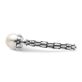 Rhodium Over Sterling Silver Stackable Expressions Patterned White
Freshwater Cultured Pearl Ring