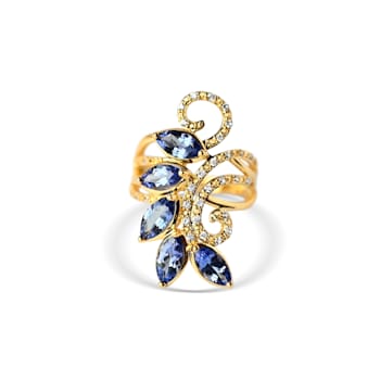 18K Yellow Gold Over Sterling Silver Marquise Tanzanite and White Zircon
Ring 3.05ctw