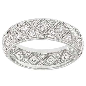 Geometric Design CZ Eternity Band Ring In Sterling Silver