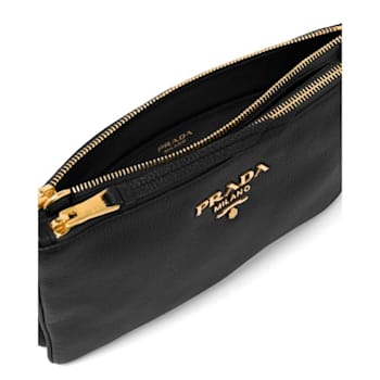 Prada Vitello Phenix Leather Gold Hardware Black Crossbody