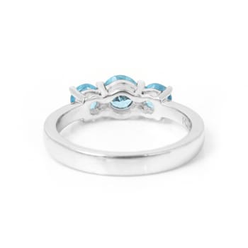 Rhodium Over Sterling Silver Paraiba Blue Apatite 3-Stone Ring