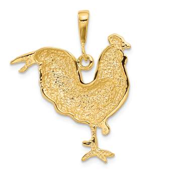 14k Yellow Gold Solid Polished and Textured Open-backed Rooster Pendant