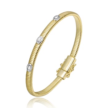 CZ Bangle Bracelet In 14K Gold Over Brass