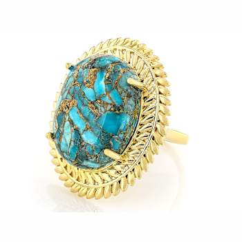 Turquoise Oval Cocktail Ring In 18K Gold Over Sterling Silver 20x15mm