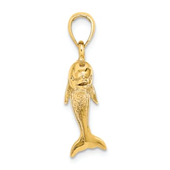 14k Yellow Gold Polished and Textured 3D Jumping Dolphin Charm