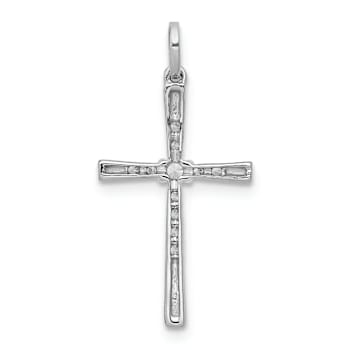 Rhodium Over 10k White Gold 0.10 ctw Diamond Cross Pendant