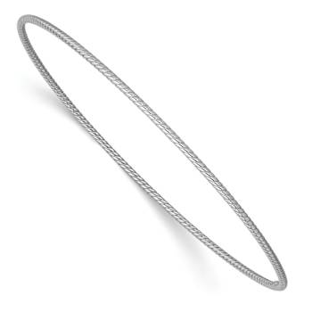 Rhodium Over 14k White Gold 1.5mm Textured Slip-on Bangle Bracelet