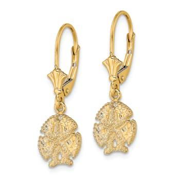 14k Yellow Gold Textured Sand Dollar with Star Earrings