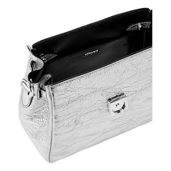 Versace La Medusa Silver Tone Metallic Top Handle Handbag
