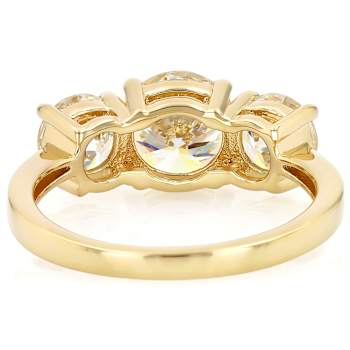 Diamond Simulant Three-Stone Ring In 18K Gold Over Sterling Silver