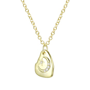 Asymmetrical Celestial CZ Pendant Necklace In 14K Gold Over Brass