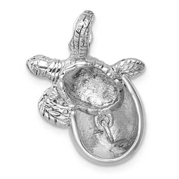 Rhodium Over Sterling Silver Moveable Crystal Hatching Turtle Chain
Slide Pendant