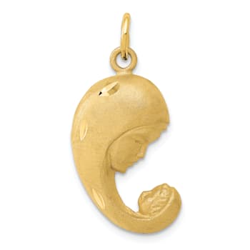 14k Yellow Gold Satin and Diamond-Cut Mother and Baby pendant