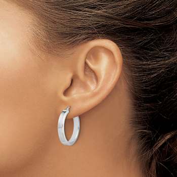Rhodium Over 14k White Gold 1/1" Polished Hoop Earrings