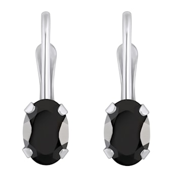6x4mm Oval Black Onyx Rhodium Over 10k White Gold Drop Earrings