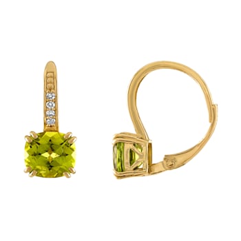 10K Yellow Gold Peridot and Diamond Leverback Earrings 2.70ctw