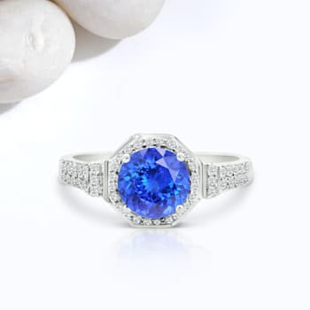 14K White Gold Round Tanzanite and Diamond Ring, 1.41ctw