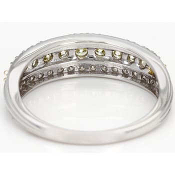 Natural Yellow And White Diamond 14K White Gold Band Ring 0.75ctw