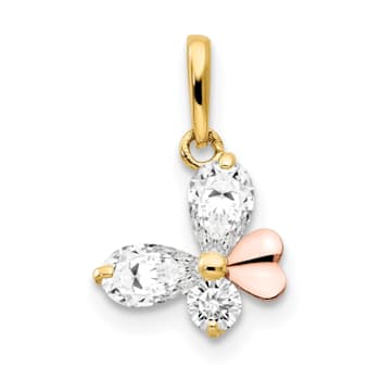 14K Two-tone Cubic Zirconia Children's Butterfly Pendant