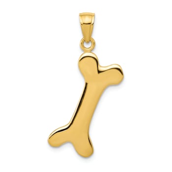 14k Yellow Gold Solid 3D Polished Dog Bone Pendant