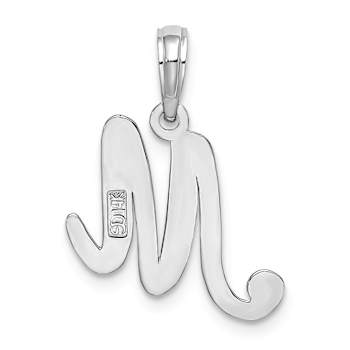 Rhodium Over 14k White Gold Polished Script Letter M Initial Pendant