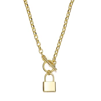 Padlock Locket Charm Necklace In 14K Gold Over Brass