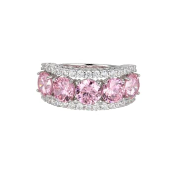 Pink And White Cubic Zirconia Platinum Over Sterling Silver Ring 8.04ctw