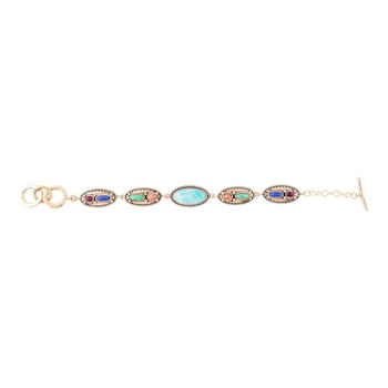 Barse Jewelry Multi-Gemstone Gold Tone Concho  Link Bracelet
