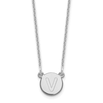 Rhodium Over 14k White Gold Tiny Circle Block Letter V Initial Pendant
Cable Link 18 Inch Necklace