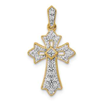 14K Two-tone Gold Diamond Fancy Cross Pendant
