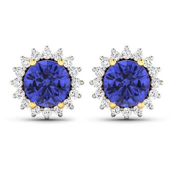 1.44ctw 14K Yellow Gold Tanzanite and White Diamond Halo Earrings