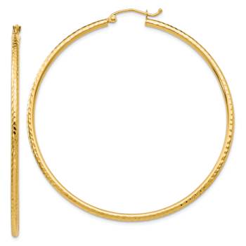 14k Yellow Gold 2 3/16" Diamond-Cut Round Tube Hoop Earrings