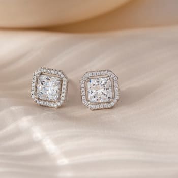 White Cubic Zirconia Platinum Over Sterling Silver Asscher Cut Earrings 4.30ctw