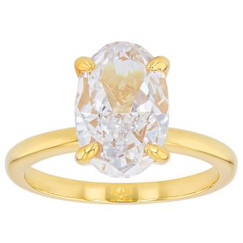 Oval CZ Solitaire Statement Ring In 18K Gold Over Sterling Silver